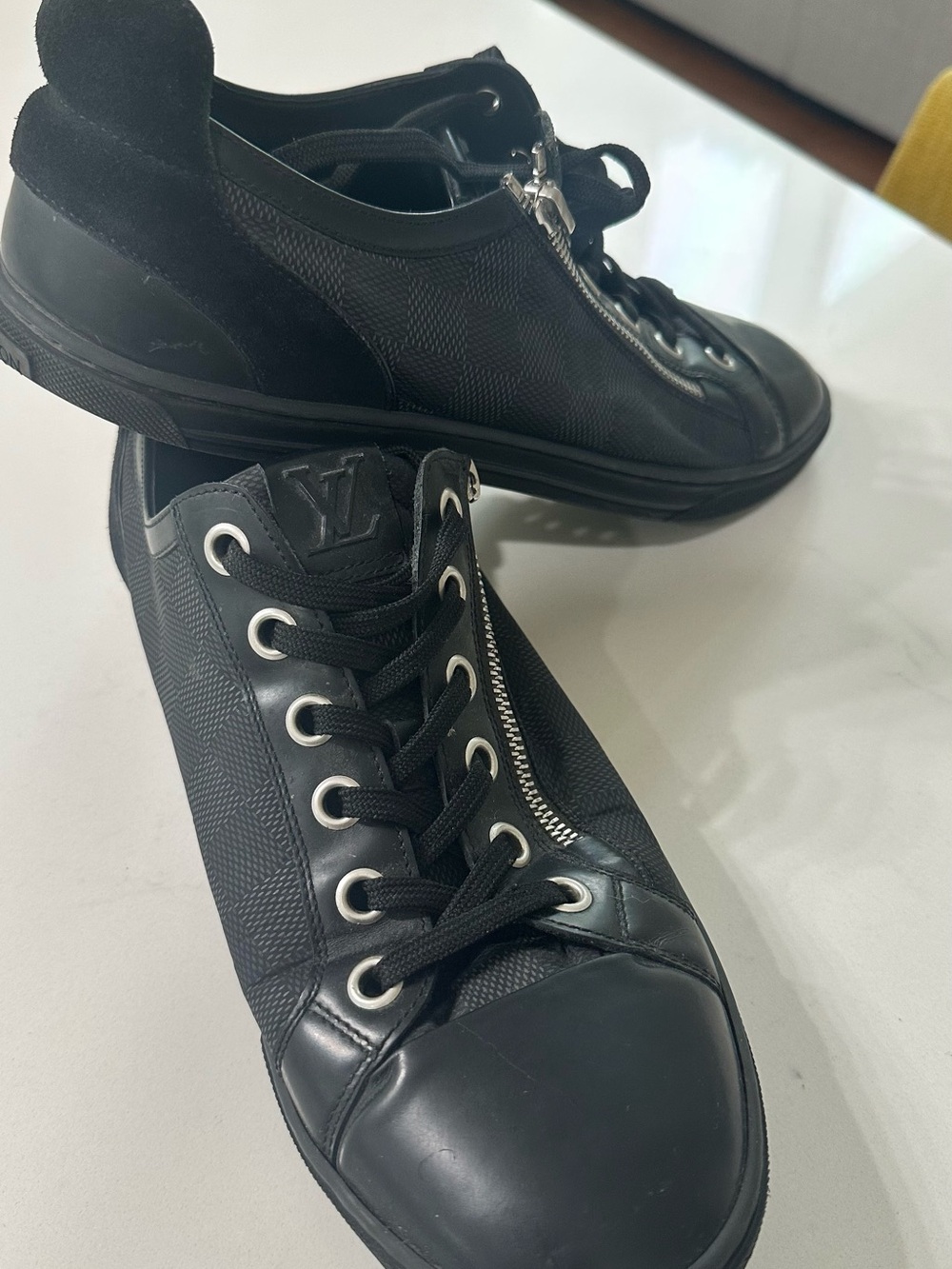 Louis Vuitton Men's Black Low-Top Leather & Canvas Sneakers with Side Zipper